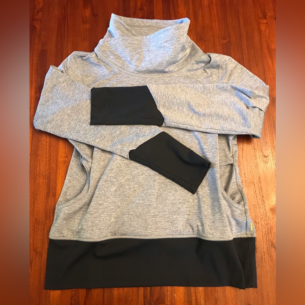 Lucy Womens Sz S Cowl Neck Pullover Gray Kangaroo Pocket Long Sleeve